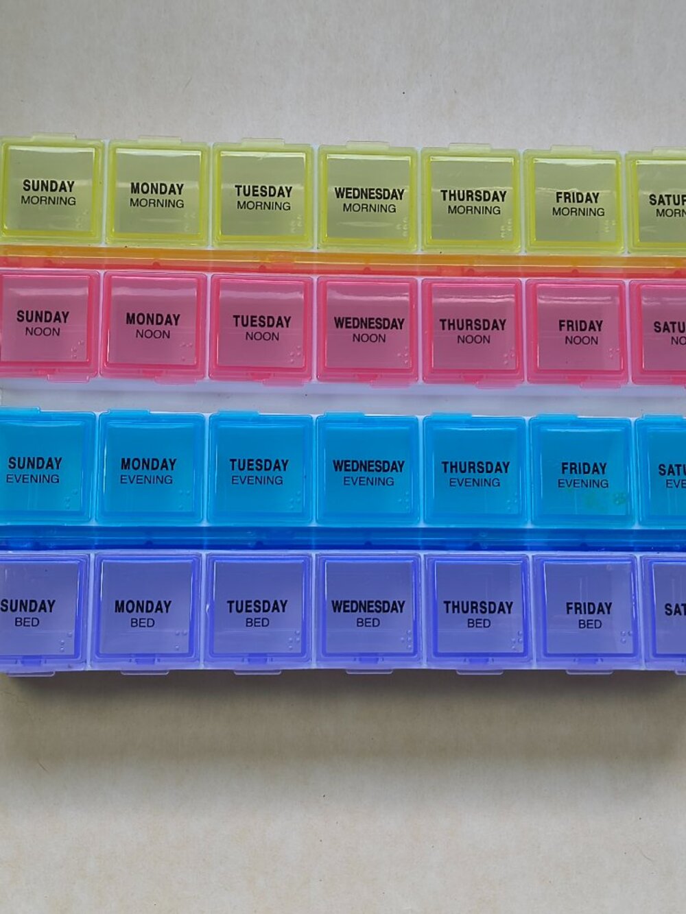 7 Day Pill Box Organizer 4 Times-a-Day Morning-Noon-Evening-Night Large 28 Cases